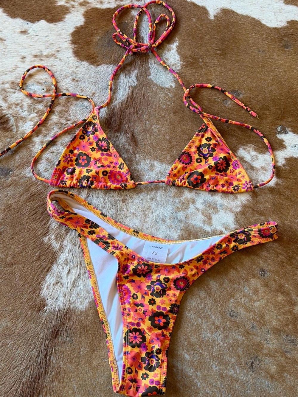 Motel Rocks Orange & Pink Floral Triangle Bikini Set